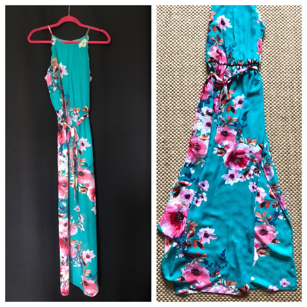 Fortune + Ivy nice turquoise flower maxi dress